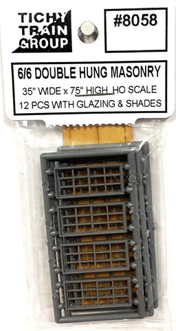 HO Scale Tichy Train Group 8058 6/6 Double Hung 35"x75" Masonry Windows pkg(12)