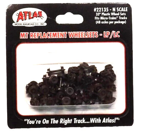 N Scale Atlas 22135 Plastic 33" Low Profile Replacement Wheelsets pkg (48)