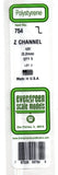 Evergreen 754 Styrene Z Channel Strips 14" 35cm .125" 3.2mm pkg (3)