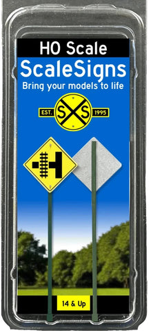 HO Scale ScaleSigns.com 2013c Left turn to Railroad Crossing Sign (2) pcs