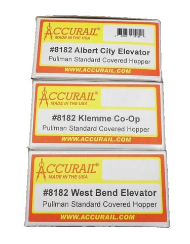 Accurail 8182 Pink Albert City, West Bend, Klemme Co-Op PS 4750 Covered Hoppers