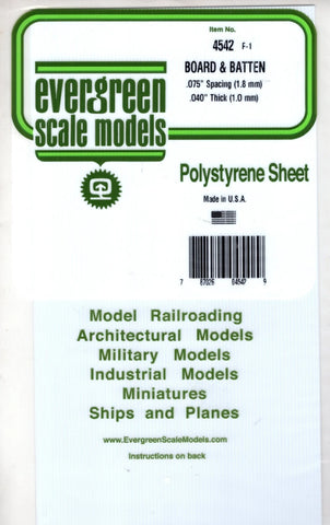 Evergreen 4542 Styrene Board & Batten .075" Spacing .040 Thick 6x12" Sheet