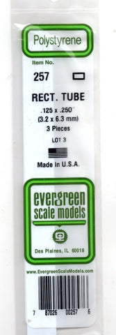 Evergreen 257 Styrene 14" Rectangular Tubing .125 x .250" .32 x .64cm pkg(3)