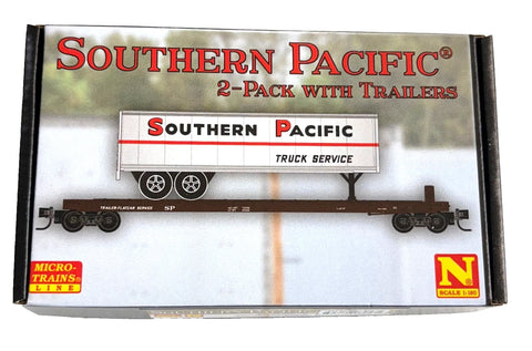 N Scale Micro Trains 983 02 280 Southern Pacific Flat Car w/Trailer 2-Pack #2
