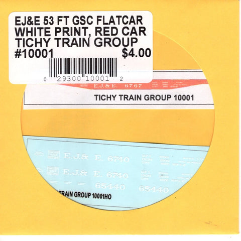 HO Scale Tichy Train 10001 EJ&E 53' GSC Flatcar White Print, Red Car Decal Set
