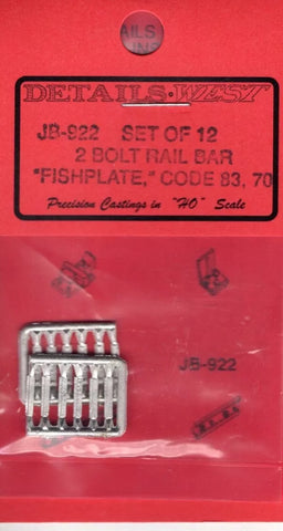 HO Scale Details West JB-922 Set of 12 2 Bolt Rail Bar "Fishplate" Code 83,70