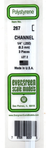 Share Evergreen 267 Styrene 14" Channel .250" .64cm pkg(3)