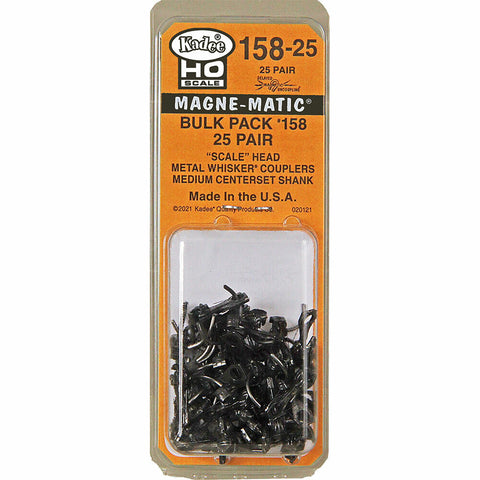 HO Scale Kadee #158-25 Bulk Scale Whisker Metal Couplers Medium Centerset 25 pr.