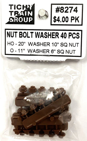 HO Scale Tichy Train Group 8274 10" Square Nut on Bolt w/20" Washer pkg (40)