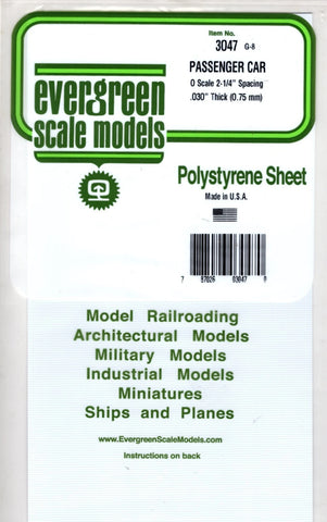 Evergreen 3047 Styrene O Passenger Car Siding Scale 2-1/4" Spacing 6x12" Sheet