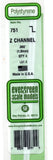 Evergreen 751 Styrene Z Channel Strips 14" 35cm .060" 1.5mm pkg (4)