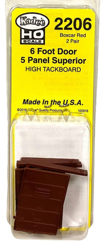 HO Scale Kadee 2206 6' Superior 5 Panel Boxcar Red Doors High Tack Board (2) pr