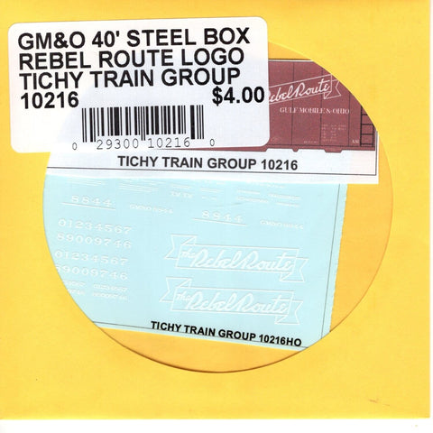 HO Scale Tichy Train 10216 GM&O 40' Steel Box Rebel Route Logo Decal Set