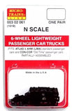 N Scale Micro Trains 302061 Black Lightweight 6-Wheel Passenger Car Trucks (1)