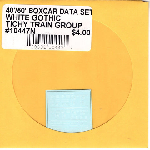 N Scale Tichy Train 10447N 40'/50' Boxcar Data Set White Gothic Decal Set