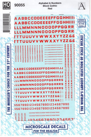 HO Scale Microscale 90055 Gothic Block Letters & Numbers Red Decal Set