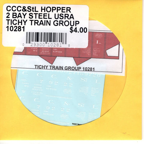 HO Scale Tichy Train 10281 CCC&STL Hopper 2 Bay Steel USRA Decal Set