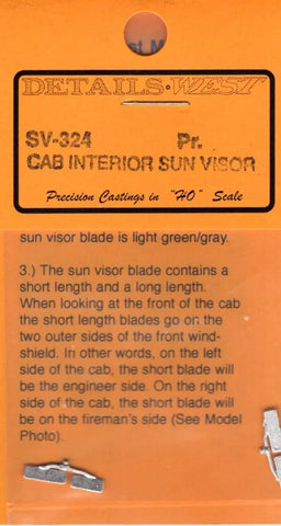 HO Scale Details West SV-324 Cab Interior Sun Visor