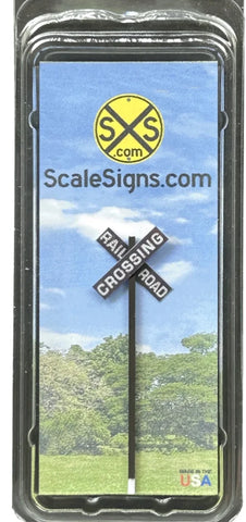 HO Scale ScaleSigns.com 20607-3d White on Black Railroad 3D Crossbuck Sign