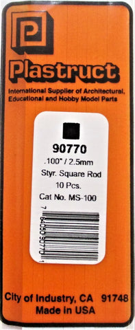 Plastruct 90770 MS-100 Styrene Square Rod .100" (10) pcs