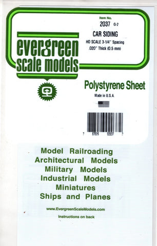 Evergreen 4037 Styrene HO Freight Car Siding Scale 3-1/4" Spacing .040 Thick