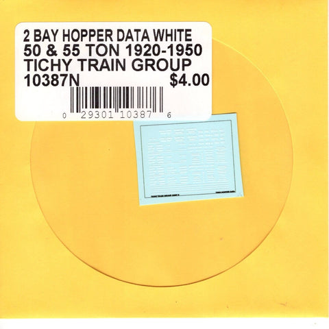 N Scale Tichy Train 10387N 2 Bay Hopper Data White 50&55 Ton 1920-1950 Decal Set