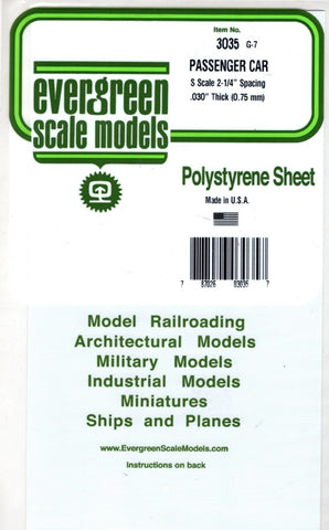 Evergreen 3035 Styrene S Passenger Car Siding Scale 2-1/4" Spacing 6x12" Sheet