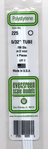 Evergreen Scale Models 225   .156" .40cm Diameter Tube pkg(4)