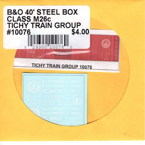 HO Scale Tichy Train 10076 B&O 40' Steel Box Class M26C Decal Set