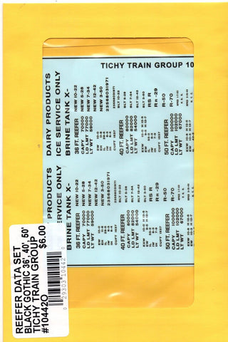 O Scale Tichy Train 10442O Reefer Data Set Black Gothic 36', 40', 50' Decal Set