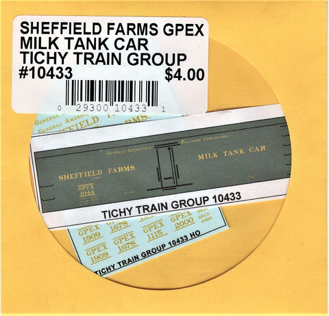HO Scale Tichy Train 10433 Sheffield Farms GPEX Milk Tank Car Decal Set