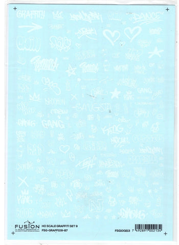 HO Scale Fusion Graphics 109-87 Graffiti White "Scribbles" Decal Set #9