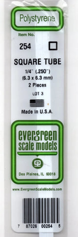 Evergreen 254 Styrene 14" Square Tubing .250" pkg(2)
