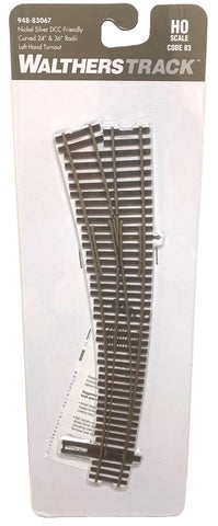 HO Scale Walthers 948-83067 Code 83 Left Hand 24 and 36" Radi Curved Turnout
