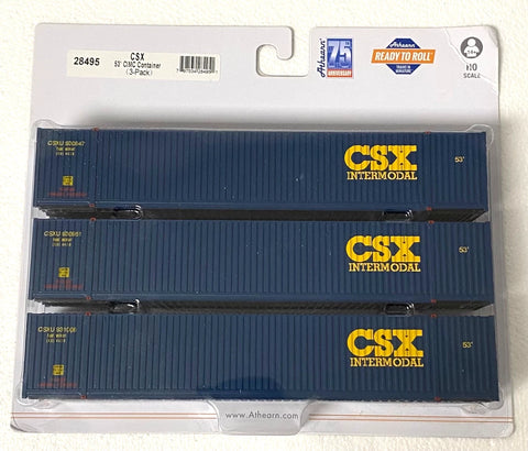 HO Scale Athearn 28495 CSX 53' Blue CIMC Corrugated Container (3) pcs