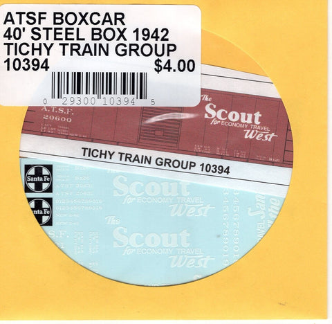 HO Scale Tichy Train 10394 Santa Fe ATSF Boxcar 40' Steel Box 1942 Decal Set