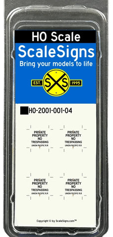 HO Scale ScaleSigns.com 21104 UP Union Pacific No Trespassing #4 Sign (4) pcs(Copy)