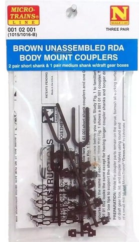 N Scale Micro Trains 102001 Brown Unassembled RDA Body Mount Couplers 3 pr