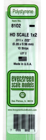 Evergreen 8102 Styrene Strip HO Scale 1 x 2" 14" Long pkg (10)
