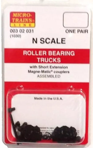 N Scale Micro Trains 302031  Roller-Bearing Trucks With Short Couplers 1 Pair