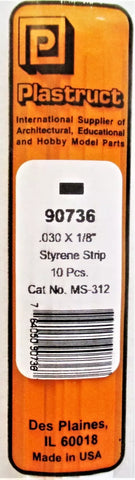 Plastruct 90736 MS-312 Styrene Plastic Strip .030 x .125 x 10" (10) pcs