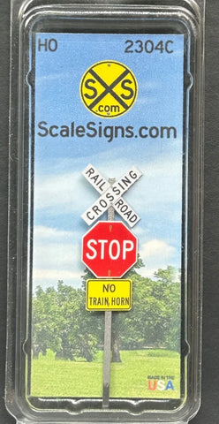 HO Scale ScaleSigns.com 230004 Railroad Crossbuck + Stop + No Train Horn Sign