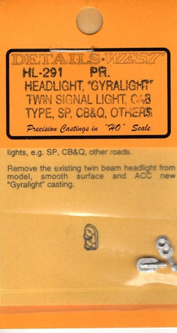 HO Scale Details West HL-291 Headlight, "Gyralight" Twin Signal Light Cab Type