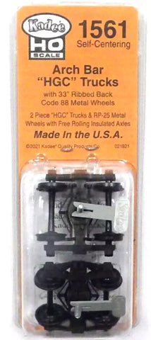 HO Scale Kadee #1561 Arch Bar Self Centering Trucks 33" Ribbed Back Wheels