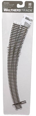 HO Scale Walthers 948-83062 Code 83 Right Hand 20" and 24" Radii Curved Turnout