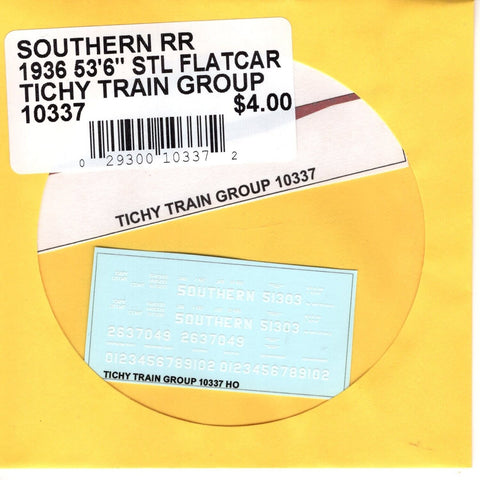 HO Scale Tichy Train 10337 Southern RR 1936 53' 6" Steel Flatcar Decal Set