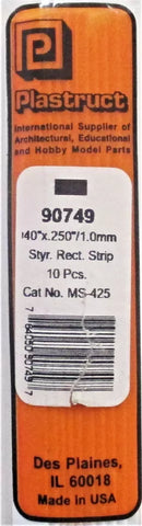 Plastruct 90749 MS-425 Styrene Rectanger Strip .040x.250" x 10" (10) pcs