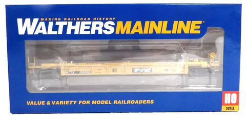 HO Scale Walthers MainLine 910-8425 Small Black & White  logo w/yellow conspicuity stripes TTX DTTX 745559 Thrall Rebuilt 40' Well Car