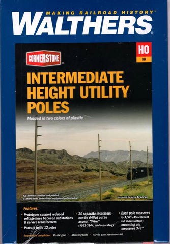 HO Scale Walthers Cornerstone 933-4173 Intermediate Height Utility Poles pkg(12)