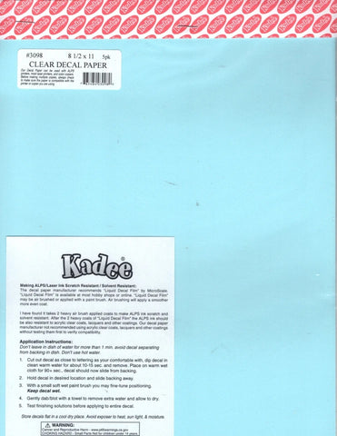 ALL Scale Kadee 3098 Clear Decal Paper Sheet - 8-1/2 x 11" pkg (5)